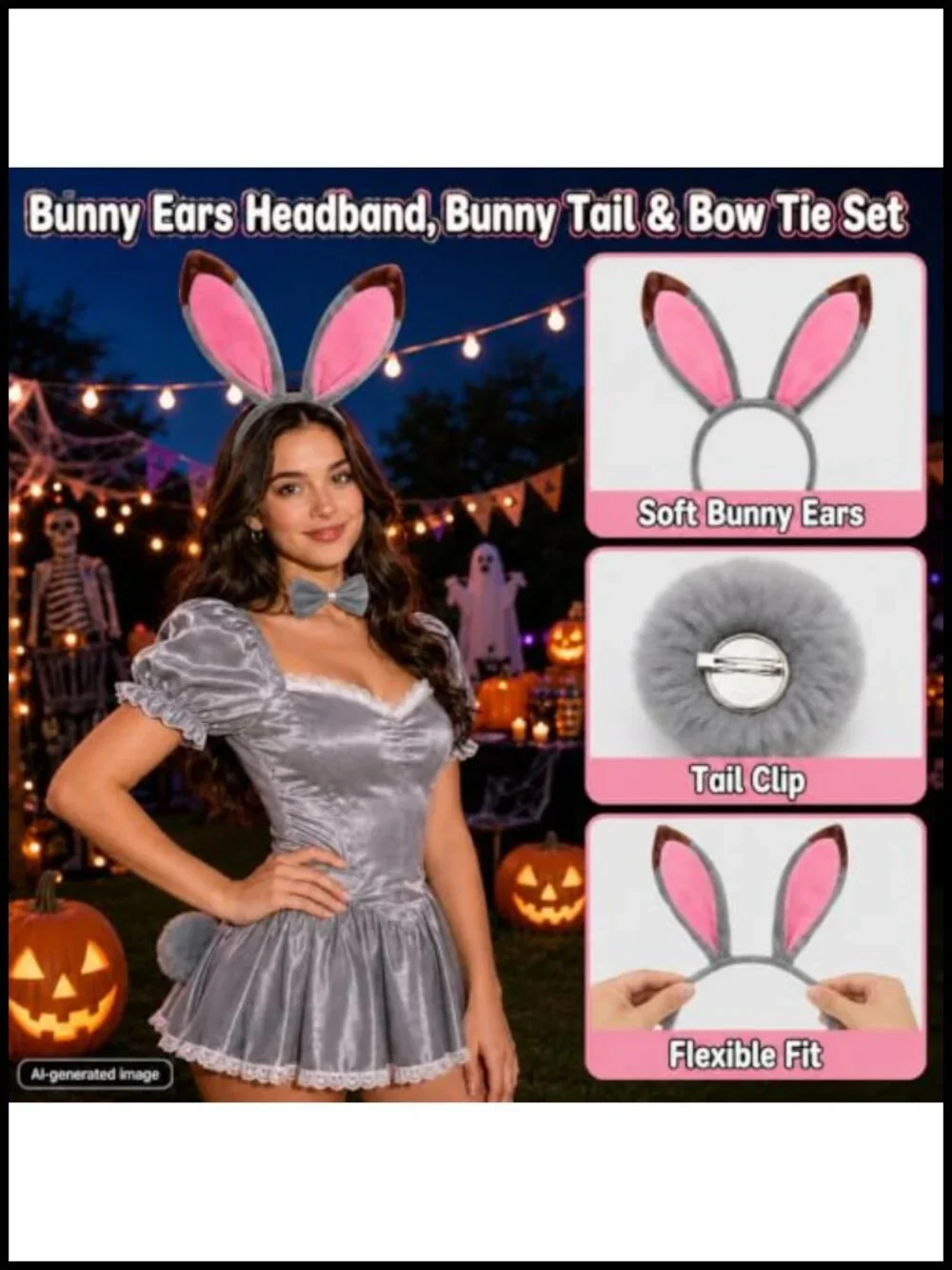 Bunny Ears Headband Costume Set for Adults Cosplay Halloween Accessories